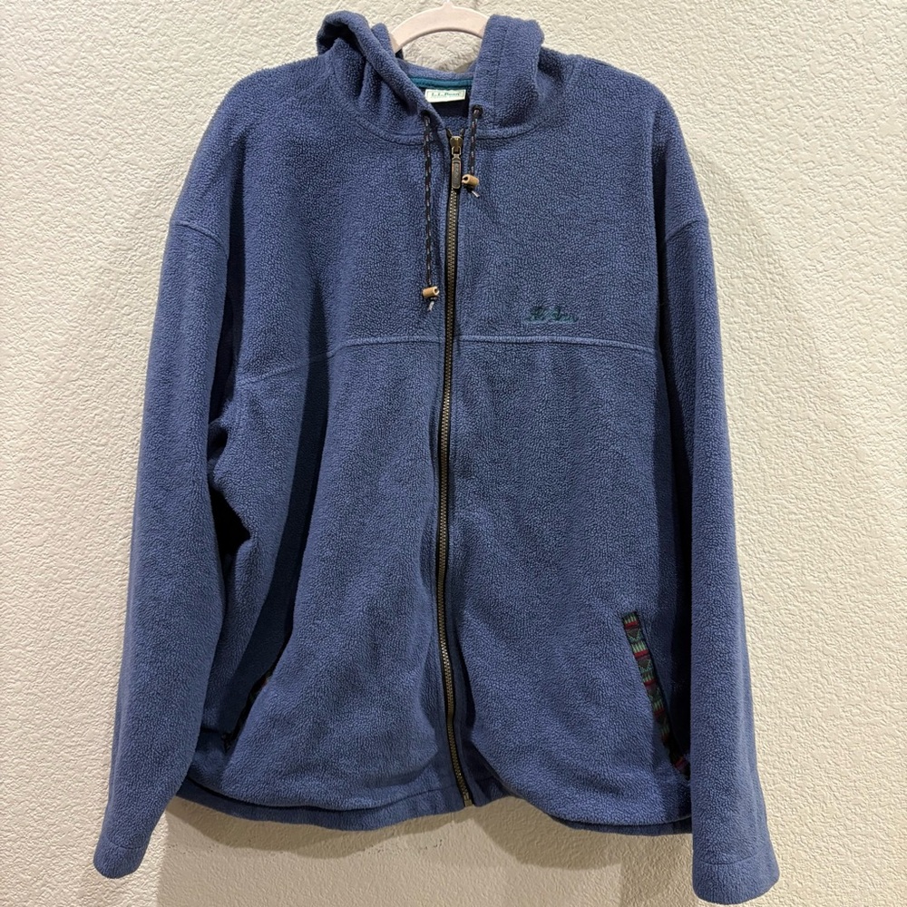 LL Bean Fleece Hoodie Jacket Blue Full Zip‎ Vintage Outdoor